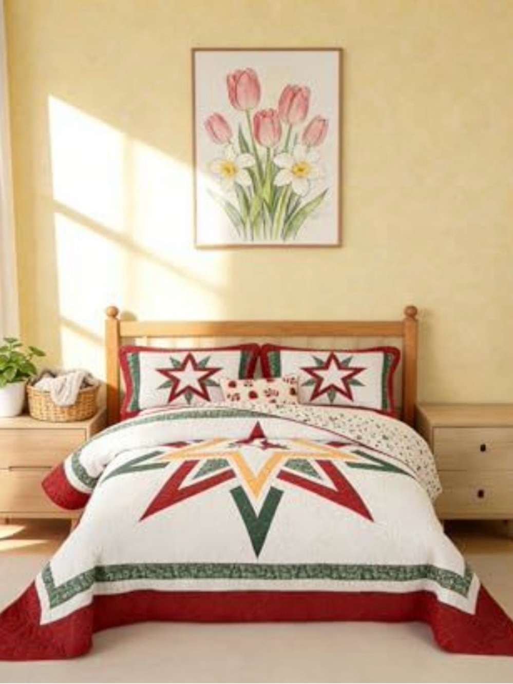 Star Pattern Red and Green Quilt Set - Home Bedding